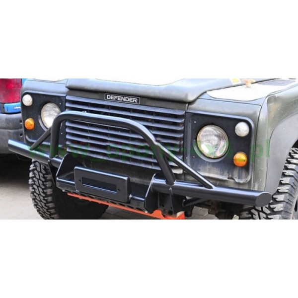 Bara fata tubulara OFF ROAD cu bullbar si placa troliu pentru Defender 90/110/130