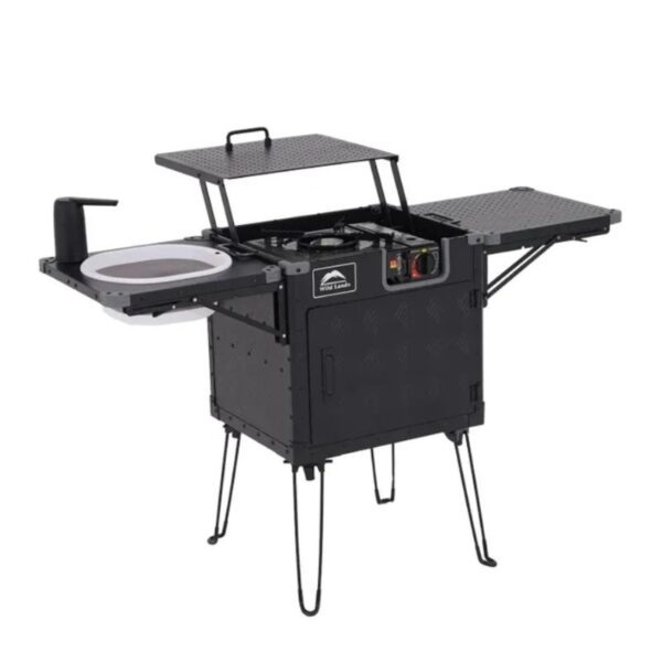 Bucătărie camping pliabilă cu aragaz și chiuvetă integrată, 46 L, aluminiu Wild Land